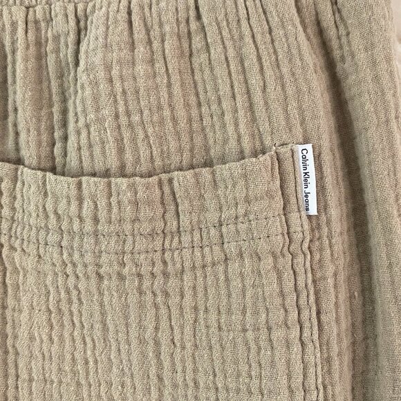 Calvin Klein Crinkle Cotton Pants Pull On Size Medium Straight Leg Relaxed Fit - Picture 5 of 12